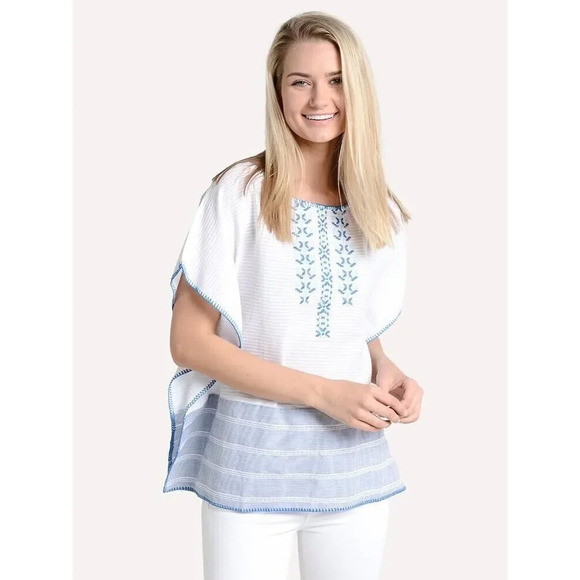 NEW J. MARIE Kim Poncho Shirt Size Medium Women’s Embroidered 100% Cotton - Picture 1 of 9